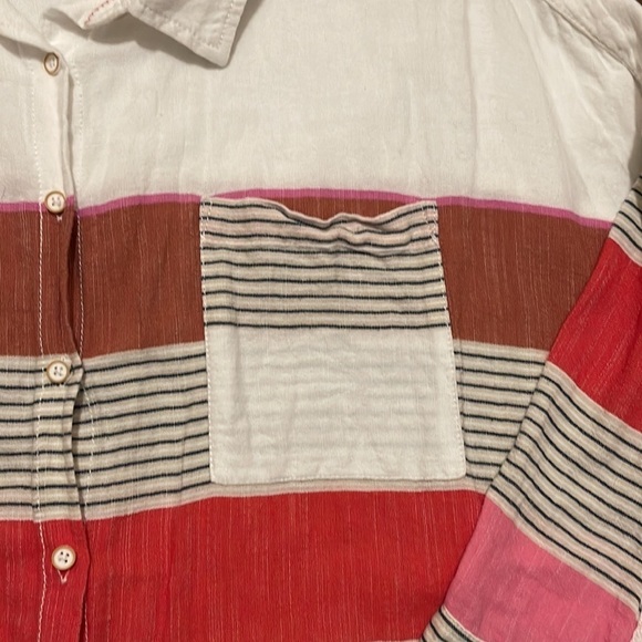 Anthropologie Holding Horses Striped Loose Fit Boho Button Down Cotton Top M/L - Picture 4 of 6